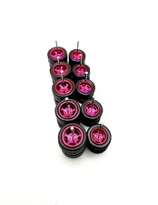 5x 1/64 Scale Pink 5 Slot 11/13mm Wheels w/ Rubber Tire for Hot Wlz 55 Gassers