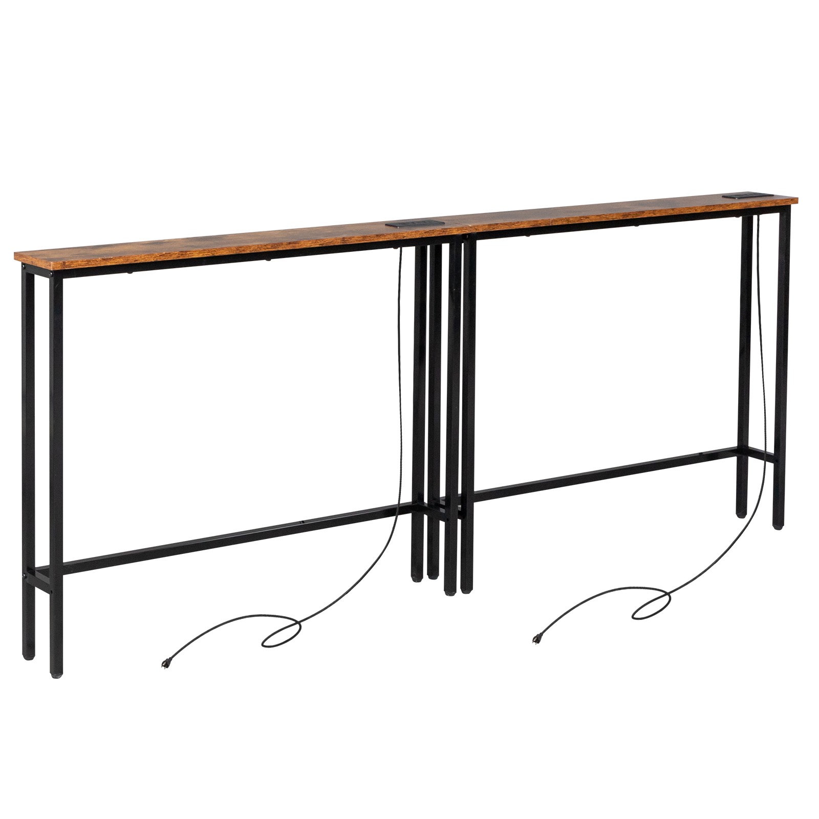 2 Pack Narrow Console Sofa Table with Charging Station Skinny Behind Couch Table