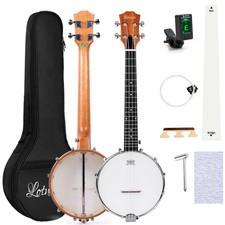 Lotmusic Sapele Travel Banjolele 26 Inch 4 String Beginner Kit