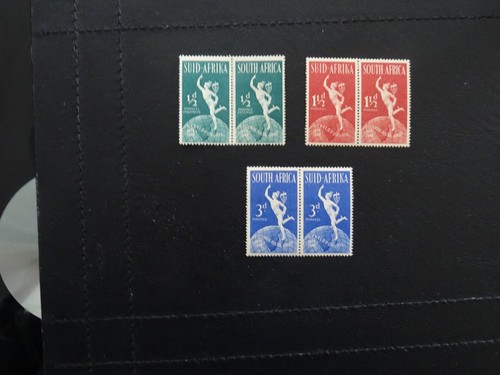South Africa Stamps Universal Postal Union set of 3 joined pairs LMM issued 1949