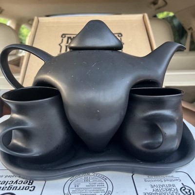 Black Peter Saenger Ceramic Nesting Tea Set 4 Mugs Tray & Teapot MCM Design