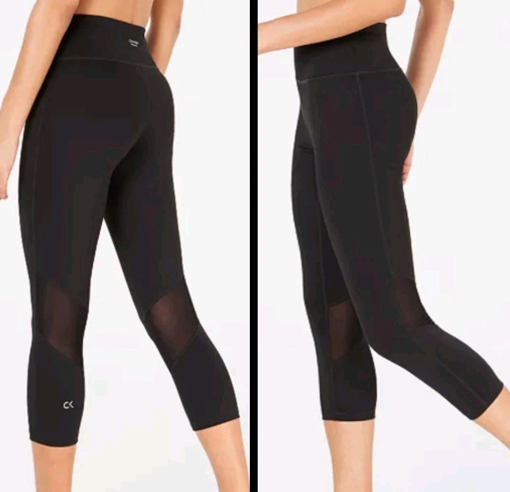 NWT! Calvin Klein Performance Black Mesh-Inset Cropped Leggings! S