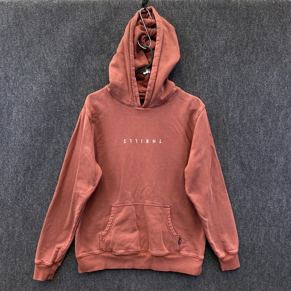 Thrills Womens Pullover Hoodie Rust Brown Fleece Graphic Kangaroo Pocket Size 10