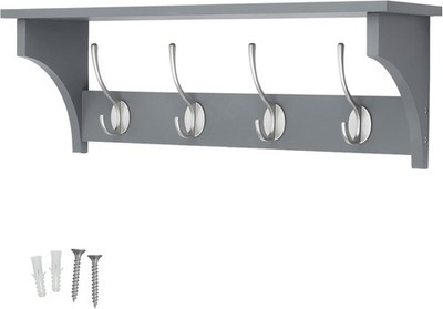 Garderobe Wandmontage mit Ablage, 4 Doppelhaken Flur, Küche, Eingang