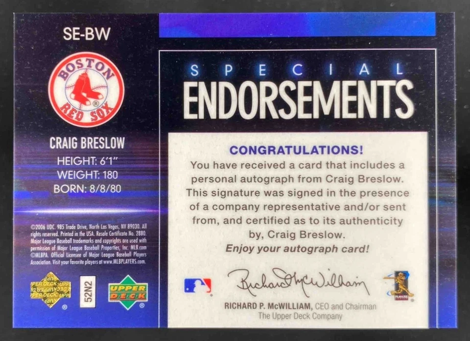 Craig Breslow 2006 Upper Deck Special F/X RC Endorsements Auto #SE-BW Red Sox - Image 2 of 4
