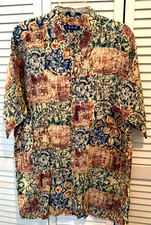 REDUCED Vtg Izod Hawaiian Men's Shirt XL Rayon 100 Clnrs tag green burgandy