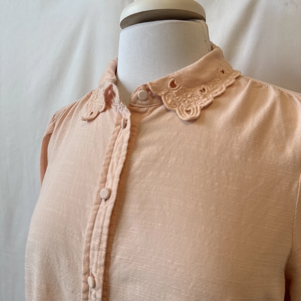 Lauren Conrad Women's Petite L Cottagecore Embroidered Heart Collar Blush Blouse - Image 3 of 4
