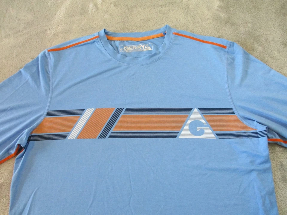 Gerry Shirt Mens Large Blue Orange Striped Performance Long Sleeve Sun Tee Golf - Image 3 of 4