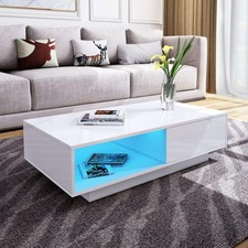 High Gloss Coffee Tea Table Storage Drawer RGB LED Light Living Room