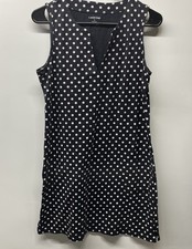 Lands End Women  s Black/White Polka Dot V Neck Swim Cover Up Pockets, Small 6-8