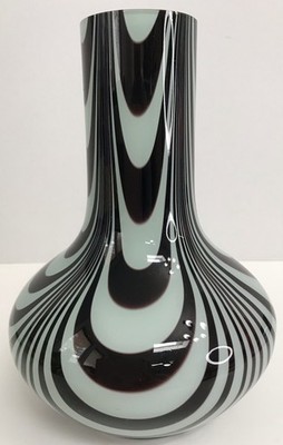 Vintage Dalian Glass Co Snowflakes SWIRL VASE Zebra Psychedelic Design