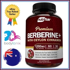 NUTRIFLAIR PREMIUM BERBERINE HCl 1200mg + Organic Ceylon Cinnamon 60 Capsules
