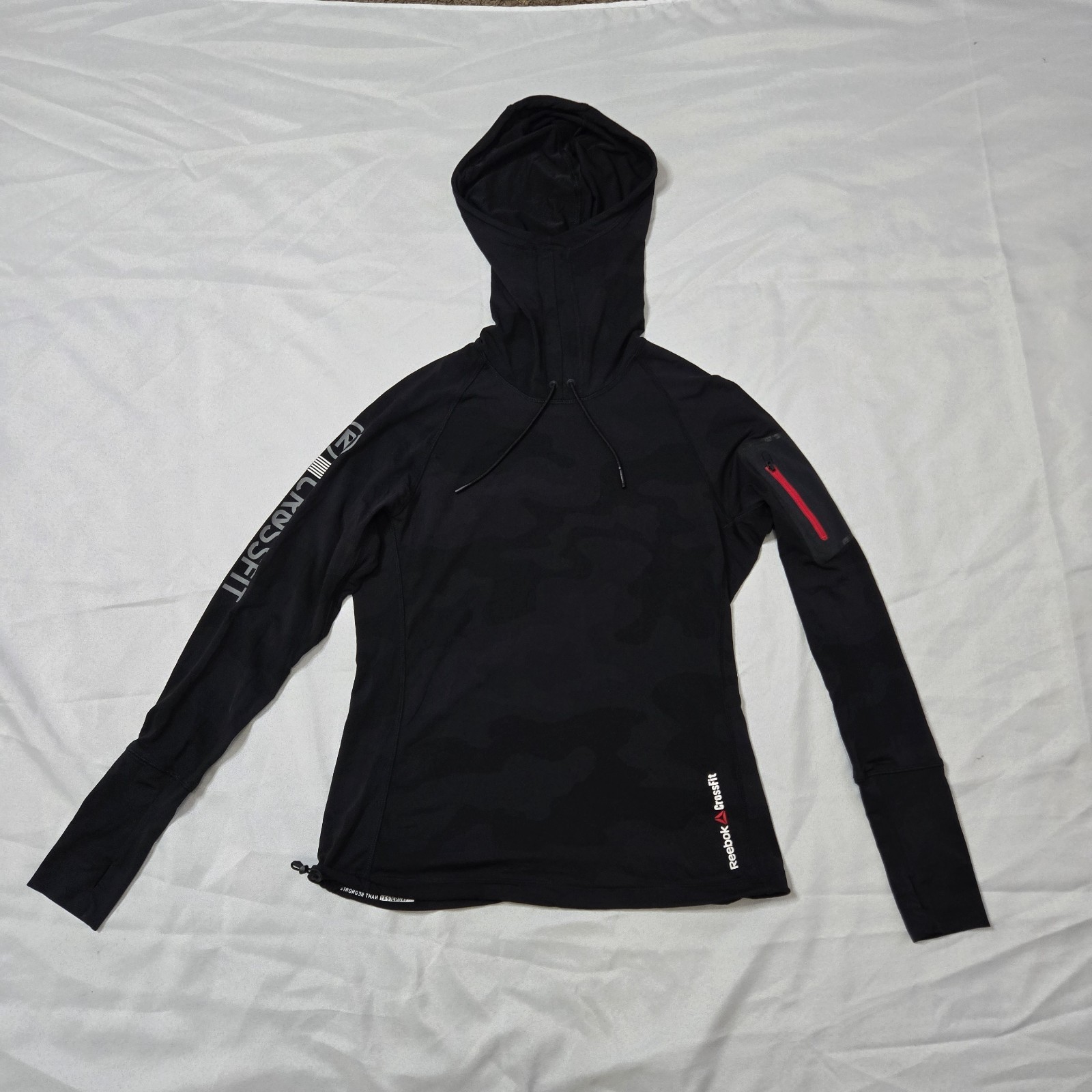 Sudadera con capucha Reebok CrossFit para mujer Jacquard Performance mediana negra AI9414 cuello alto