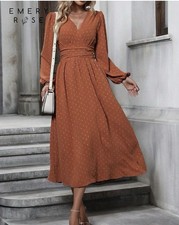 Emery Rose SHEIN Rust brown Swiss dot ruched waist maxi dress Small