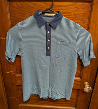 Criquet Pocket Golf Polo Shirt Men M Striped blue Organic Cotton SOFT Men M