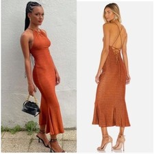 MISHA Greta Maxi Gown Dress Copper Metallic Sz 6 NWT 207 OO3 