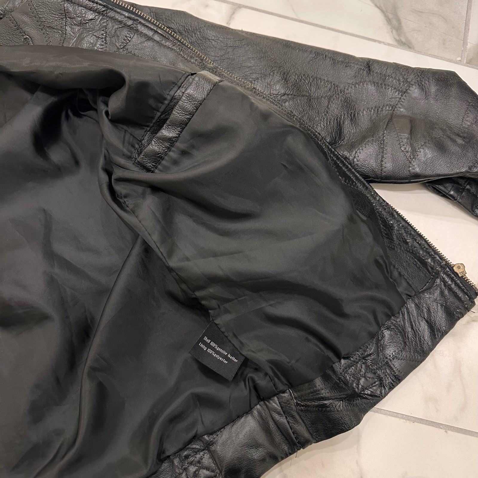 Vintage M Collection Black Patchwork Leather Jack… - image 14