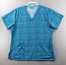 Carhartt Women's Scrub Top Size L Blue Navy Striped Short Sleeve Pockets Shirt