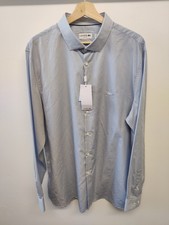 BNWT LACOSTE SIZE 45 2XL BLUE SHIRT PINSTRIPE SLIM FIT LONG SLEEVE FORMAL MENS