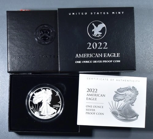 2022-W $1 AMERICAN SILVER EAGLE PROOF  1 oz .999 GEM PROOF w/OGP & COA  A6803