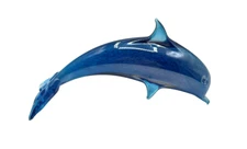 Art Glass Iridescent Teal Blue Dolphin Figurine White Speckled Interior