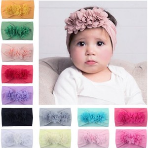 Baby Casual Flower Wide Nylon Headband Head Wraps Elastic Kids