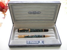Parker Duofold Centennial Set Green Marble Gold 18K GT Ballpoint Fountain Pen