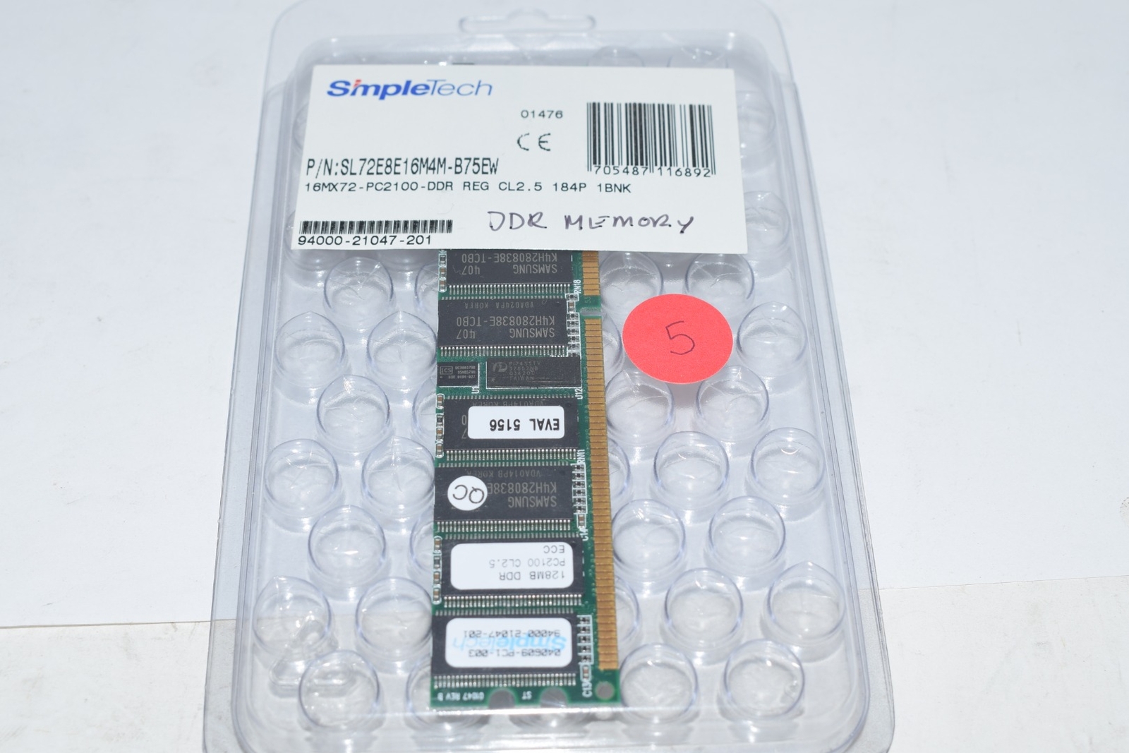 NEW SimpleTech SL72E8E16M4M-B75EW Ram Memory 16MX72 PC2100 DDR REG CL2.5 184P 1B