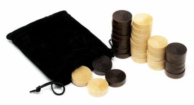 DA VINCI 1.0 inch Wood Backgammon or Checkers pieces - 30 pieces with Bag