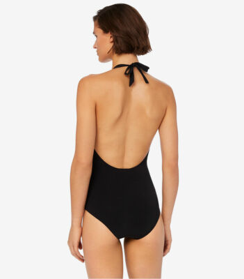 Tory Burch Solid Black Tie Front Halter One Piece Swimsuit M | eBay