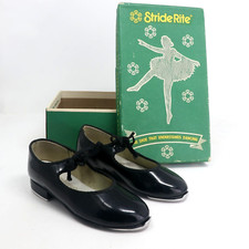 Vintage StrideRite Black Patent Leather Little Girl's Tap Shoes Size 8 1/2M