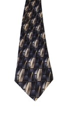 Artisphere Geometric Necktie Tie Mens 100% Silk Blue Gray Silver Made In USA