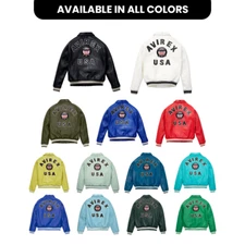 Men's Avirex Real Leather Bomber Jacket - Authentic American Pilot Flight Jacket