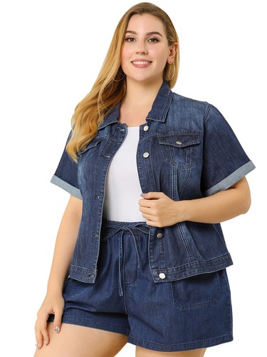 Women's Plus Size Denim Jacket Button 