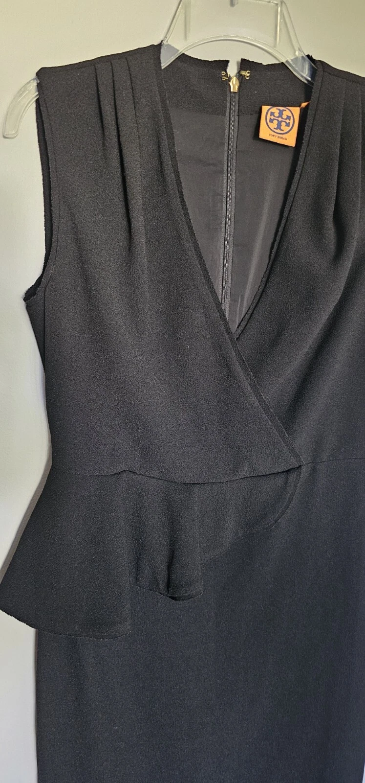 Abito Tory Burch nero donna taglia 6 LBD peplo senza maniche nero crepe designer