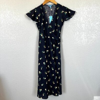 Draper James Linen Navy Blue Yellow Floral Wrap Midi Length Dress NEW Size 0 NWT | eBay Draper James Linen Navy Blue Yellow Floral Wrap Midi Length Dress NEW Size 0 NWT | eBay