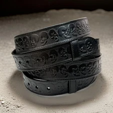 Leather Skull Belt, Biker belt, Skull Tooled Brown Leather belt, Western Belt