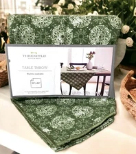 Table Throw 50x50" Threshold Green White Decorative Centerpiece Accent Medallion