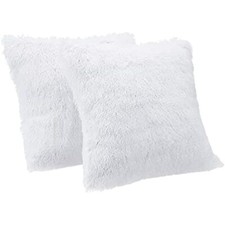 Shaggy Long Fur Faux Fur Throw Pillow Covers, 18"x18", Pack of 2 - Bright White