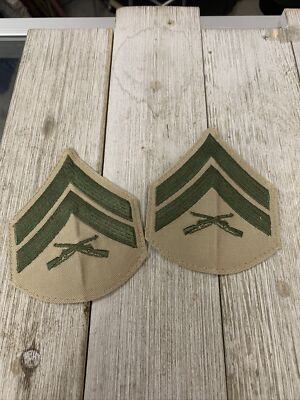 USMC MARINE CORPS CORPORAL CPL E-4 Rank Green/Khaki Iron On Patch 
