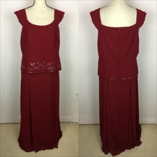 Talbots Formal Gown Dress Size 16 Womans Petites Red Overlay Beaded Sleeveless
