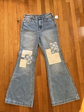 Wrangler x Billabong Womens Bell Bottom Jeans Blue Patchwork Denim Size 30 Read