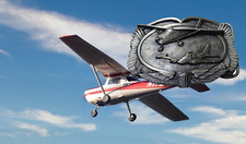 Vtg 80s Siskiyou silver pewter airplane plane belt buckle Cessna Jet Bush plane