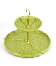 Vintage Haeger #880-H 2-Tier Tidbit Tray Water Lily Pad Lotus Springtime 10"