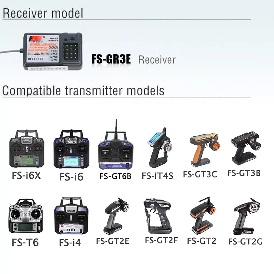 Flysky FS-GR3E verbesserter3-Kanal 2.4G Empfänger für GT3B GT2 GT3C I4 T6 Sender - Bild 3 von 4