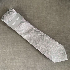 Michael Kors Men's Neck Tie Grey/Pink Paisley Silk Blend MSRP $69.50