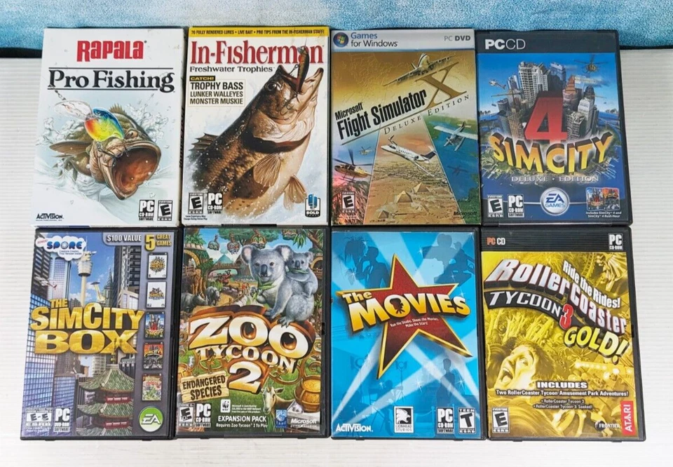 Lot of 8 PC Games DVD CDROM Simulation Fishing Small Box Manuals GOOD-LN BOX#E - Image 2 of 4