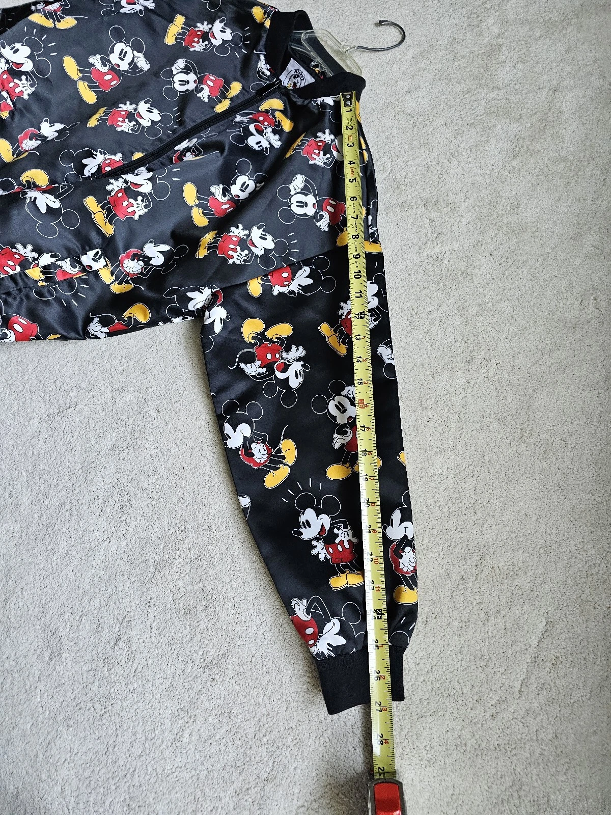 Disney Mickey & Co Bomber Jacket XS Mickey Mouse Print Black Oversized Zippered