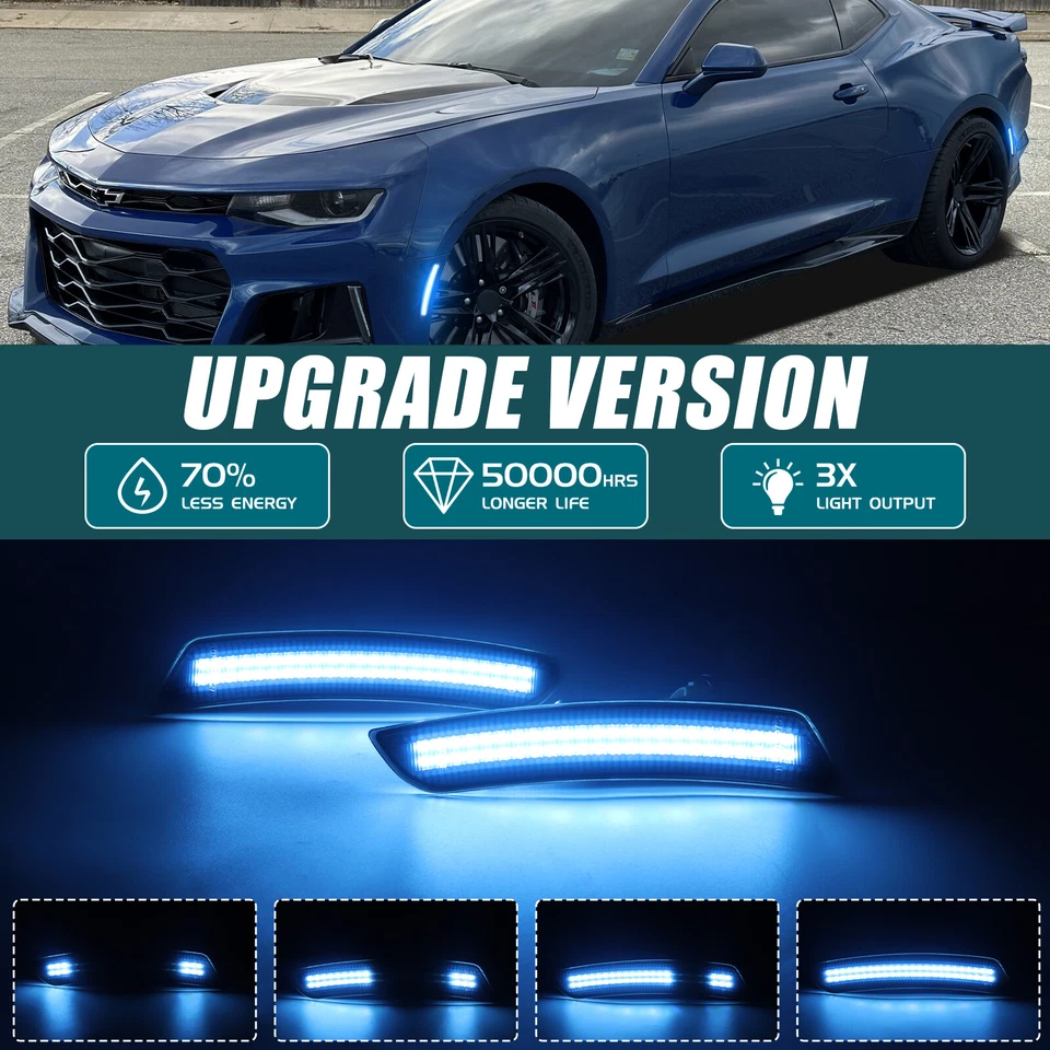 Luces LED laterales secuenciales parachoques delantero trasero para Chevy Camaro 2016-2023 Foto 3 de 4