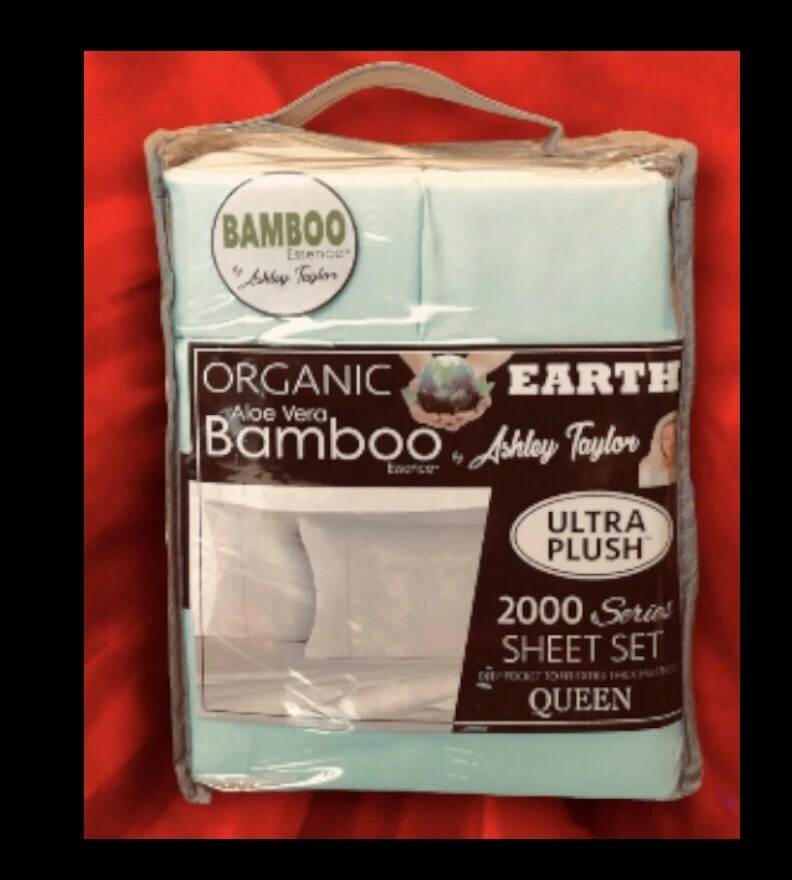 * Juego de sábanas de bolsillo profundo de bambú aloe vera de enfriamiento Ashley Taylor 2000 TALLA REINA Foto 3 de 4